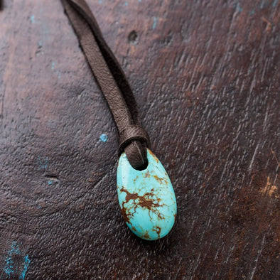 Turquoise Nugget and Leather Necklace
