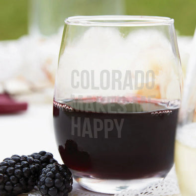 Colorado Makes Me Happy Stemless Wine Glass - 9oz