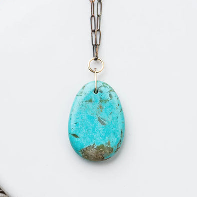 Kingman Turquoise Slice Necklace On Paperclip: Limited Quantities