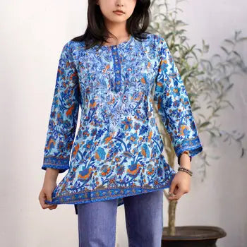 KDC Embroidered Blue Multi Silk Tunic