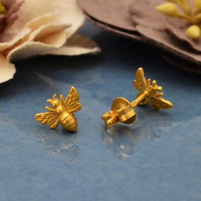 Gold Plated Tiny Bee Post Earrings