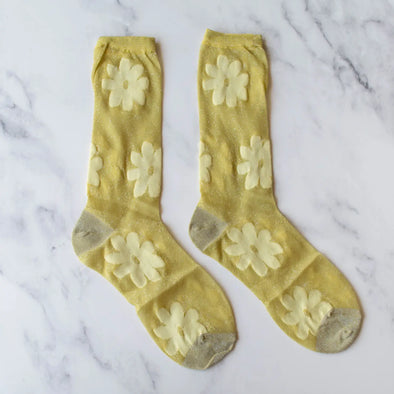 Glitter Flower Socks in Mustard