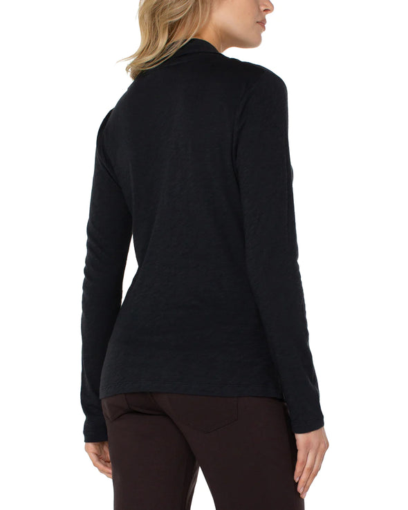 Long Sleeve Wrap Front Top in Black