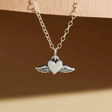 Sterling Silver Mini Flying Heart Necklace
