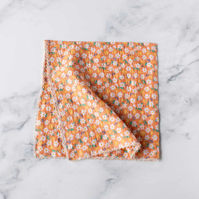 Cottage Floral Cotton Scarf in Coral
