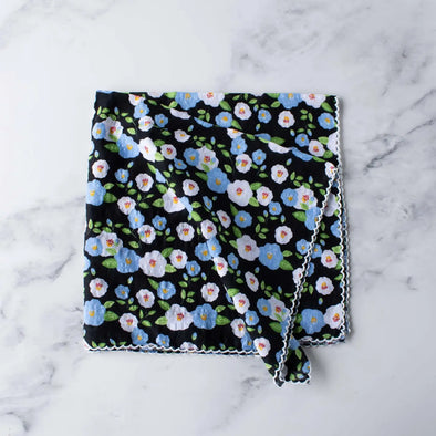 Camellia Blooms Cotton Scarf in Black