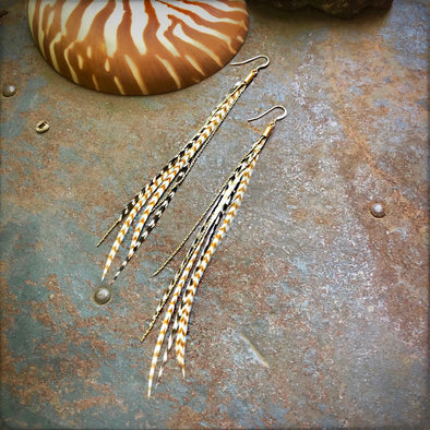 Mini Feather Earrings in Grizzly/Ginger