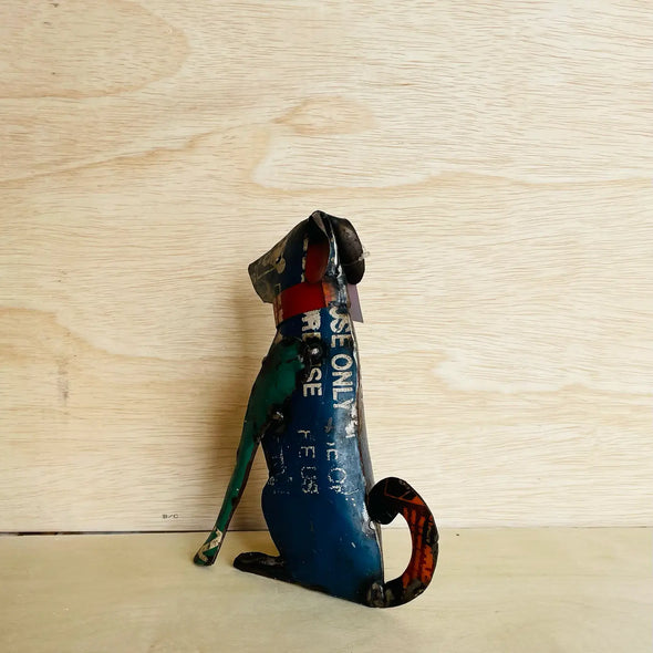 Dog Blue Sitting Recycled Metal
