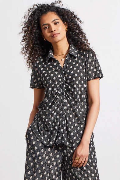 Printed Short Sleeve Button Down Shirt in Black