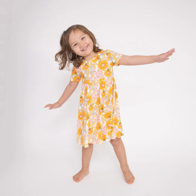 Twirly Short Sleeve Dress in Sunflower Child