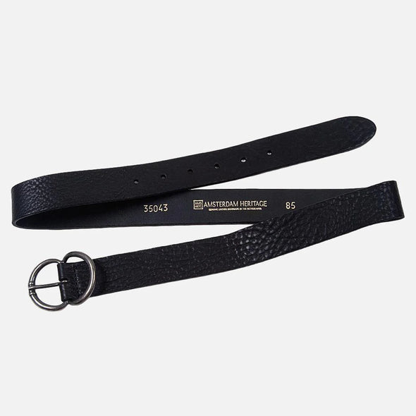 Vicky Double C Ring Buckle Leather Belt in Black