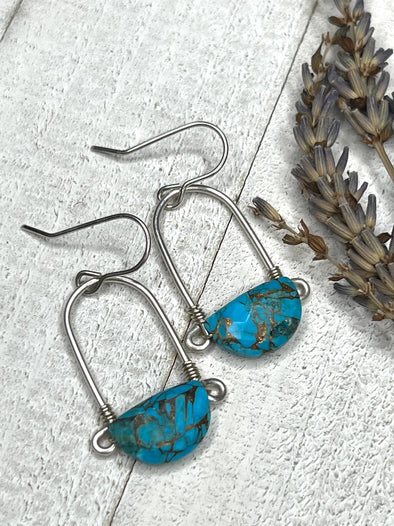 Stirrup Earrings in Sterling Silver - Copper Turquoise