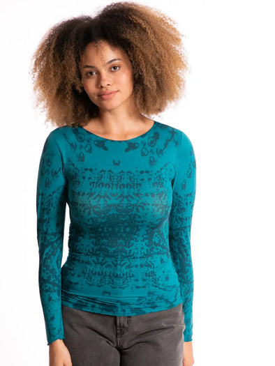 Second Skin Raw Edge Top in Teal