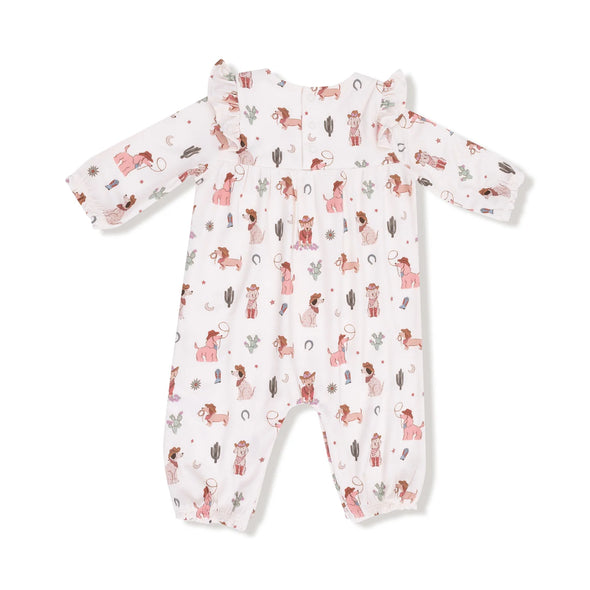 Cowgirl Dogs Ruffle Sleeve Romper