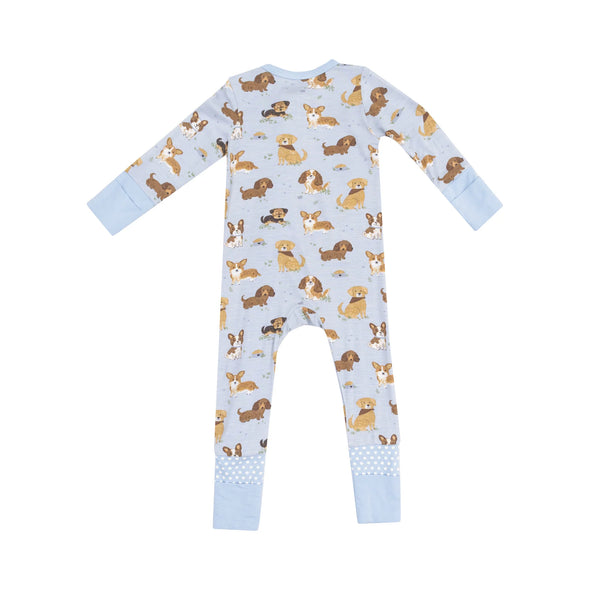 2-Way Zipper Romper in Best Friend Dogs Blue