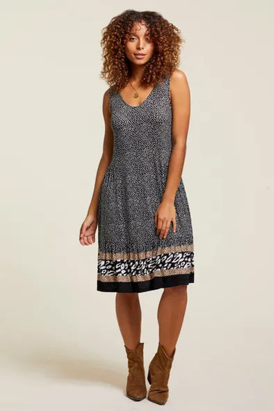 Printed Sleeveless Dress in Black