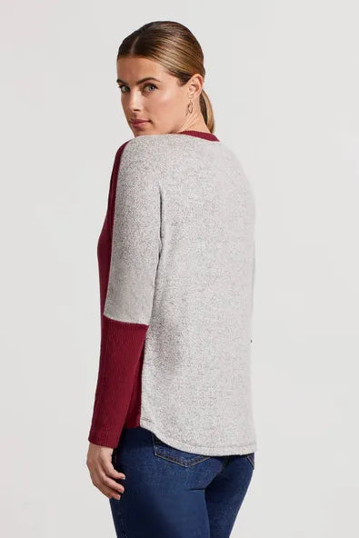 Color Block V-Neck Sweater in Tibetan Red