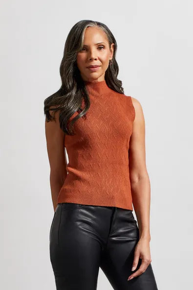 Textured Sleeveless Mock Neck Top in Baked Clay