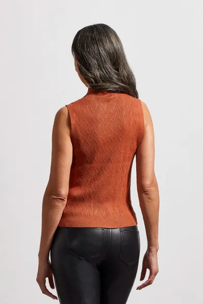 Textured Sleeveless Mock Neck Top in Baked Clay