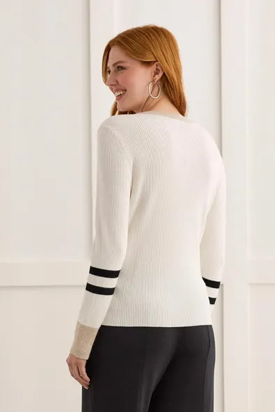 Striped Henley Sweater in Cream