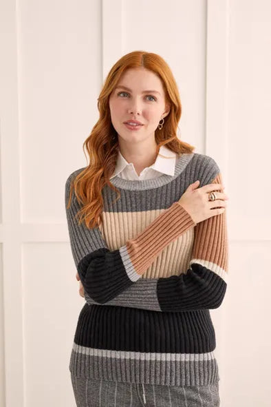 Ribbed Colorblock Sweater in Charcoal