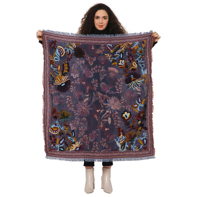 Magnificent Floral Jacquard Square Scarf in Navy