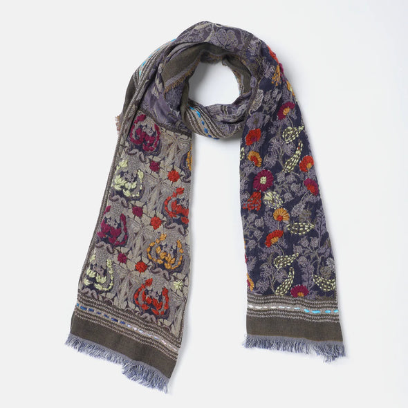 Floral Embroidered Jacquard Scarf in Lilac Blue