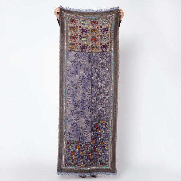 Floral Embroidered Jacquard Scarf in Lilac Blue