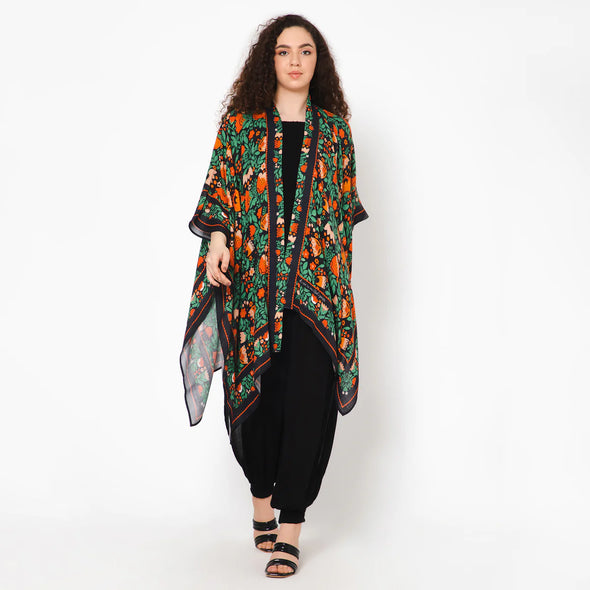 Golden Wildflowers Kimono in Orange Peel Flowers