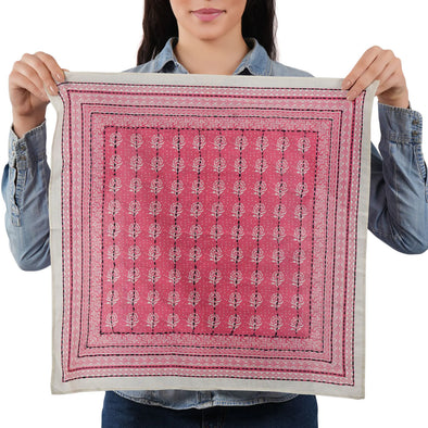 Floral Grid Bandana in Fiery Coral