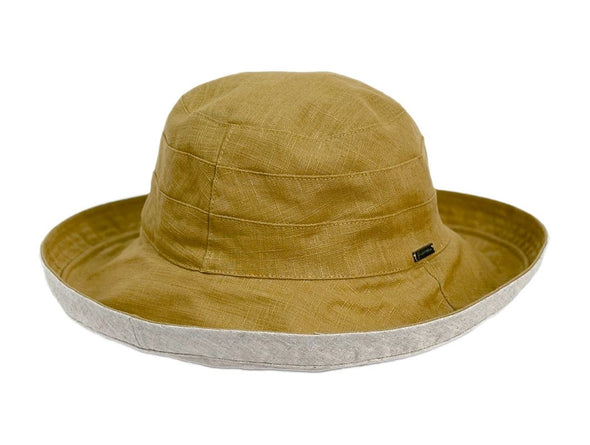 Reversible Cotton Clothe Sun Hat with Flexible Brim in Mustard