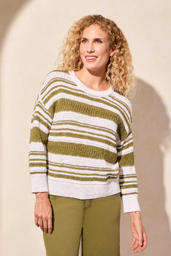 Striped Scoop Neck Sweater in Loden
