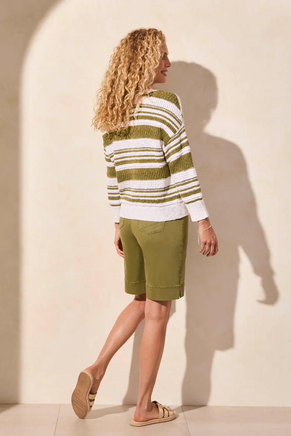 Striped Scoop Neck Sweater in Loden