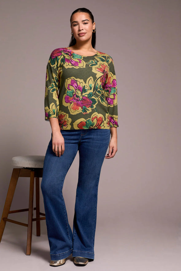Crewneck 3/4 Sleeve Sweater in Chive