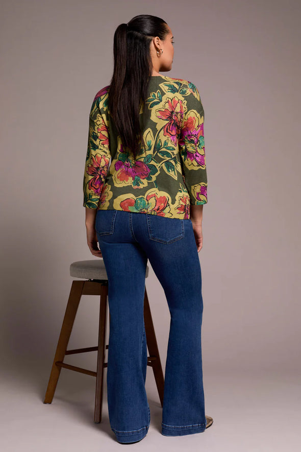 Crewneck 3/4 Sleeve Sweater in Chive