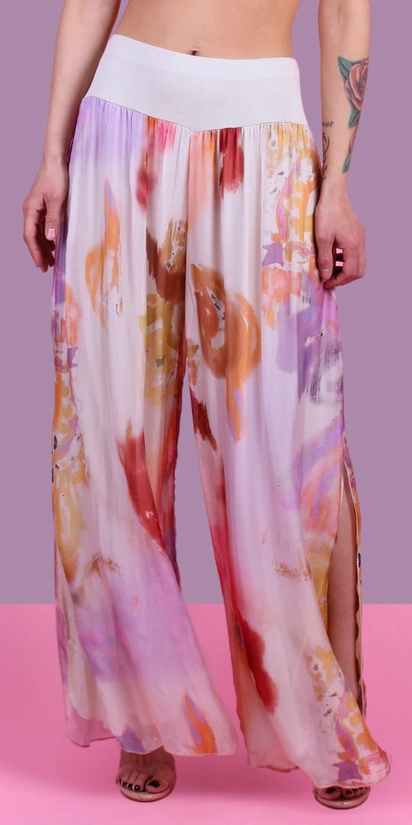 Jasmin Nuvola Silk Print Pant in Beige