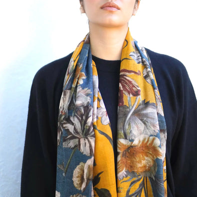 Paro Floral Wool Silk Scarf in Multi