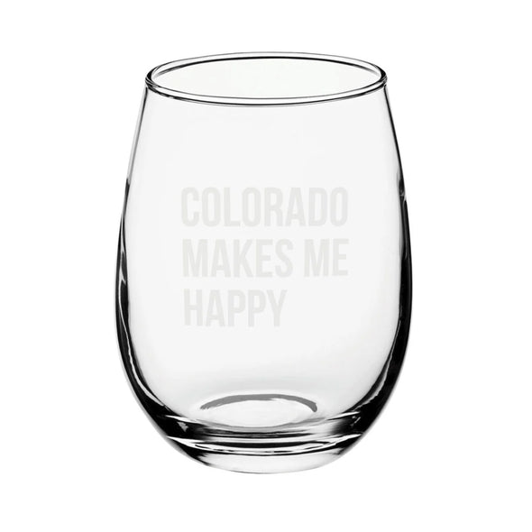Colorado Makes Me Happy Stemless Wine Glass - 9oz
