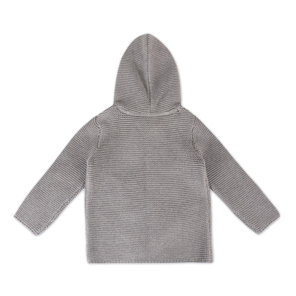 Hooded Button & Pocket Sweater Knit Baby Jacket in Oat Heather