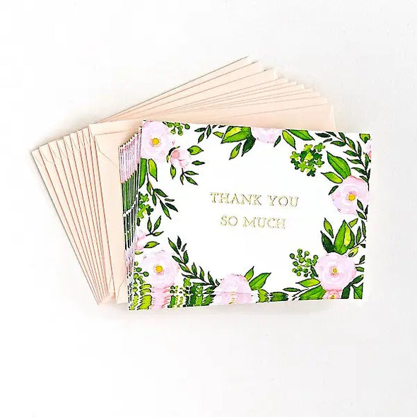 Thank You So Much Pink Floral Foil Stationery Set of 12