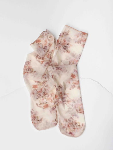 Sheer Pattern Socks in Beige Floral