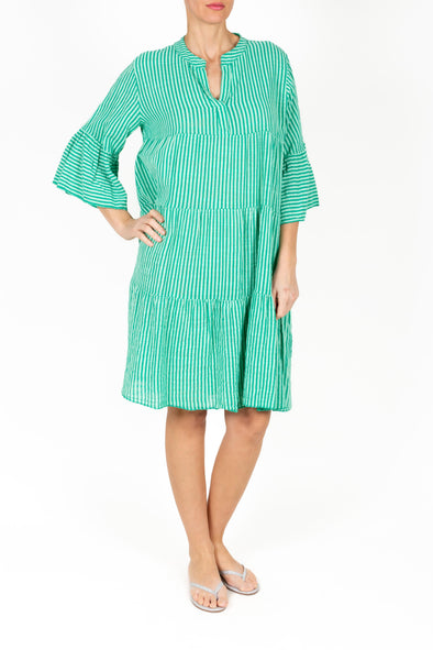 Peasant Stripe Dress in Gucci Green