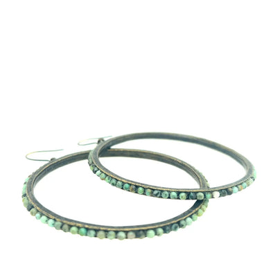 Large Beaded Hoop Earrings in African Turquoise