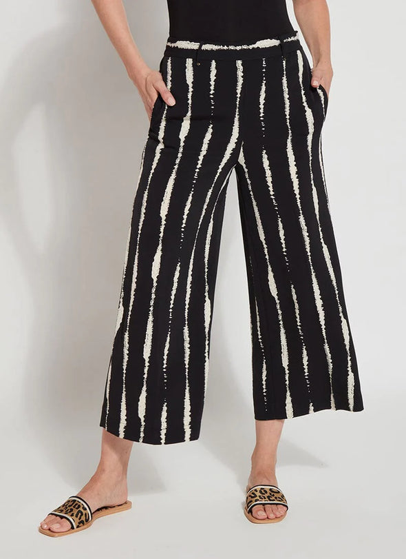 Rhea Wide Leg Crop Pants in Black Tidal Stripe