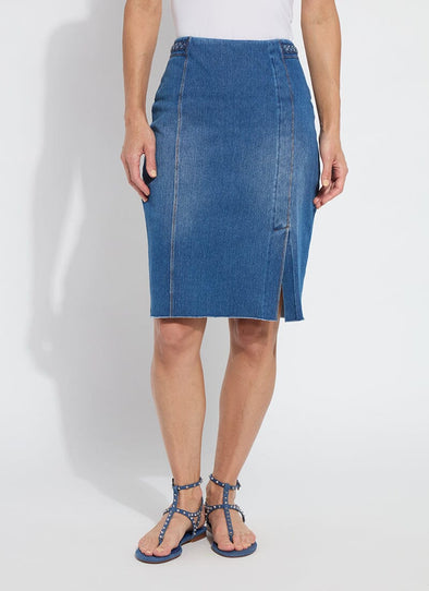 Tess Braided Pencil Skirt in Mid Wash
