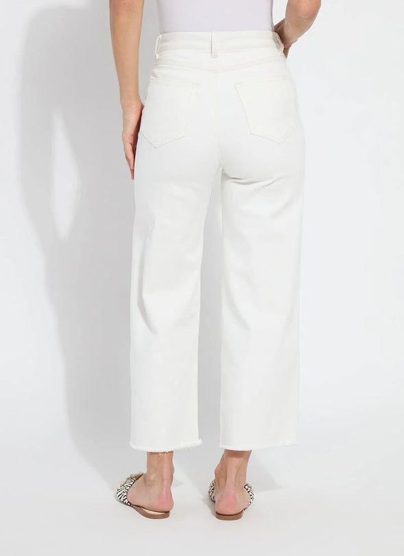Noah Hi Waist Crop Wide Fringe Denim in Ecru White