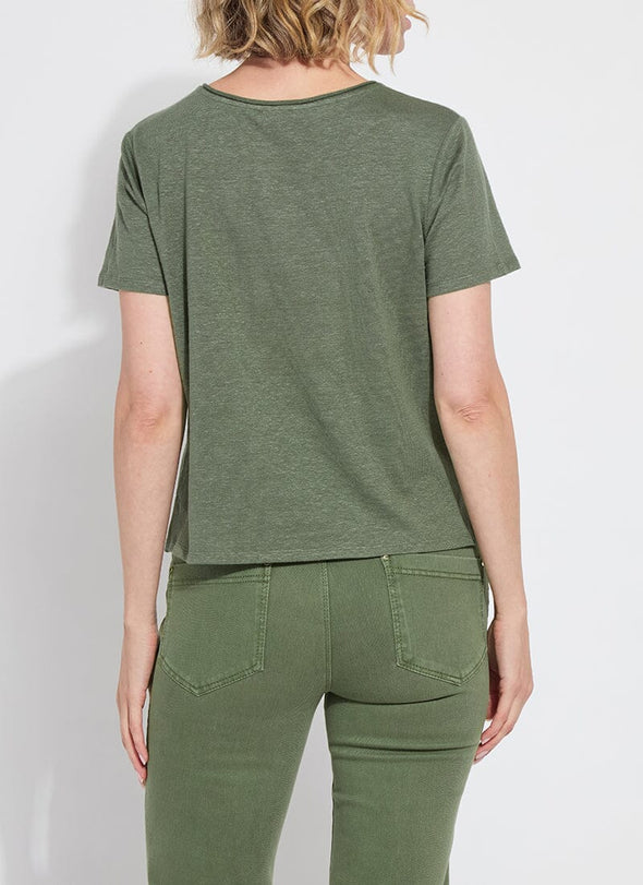Cyrus Box Cut V Tee in Stone Green