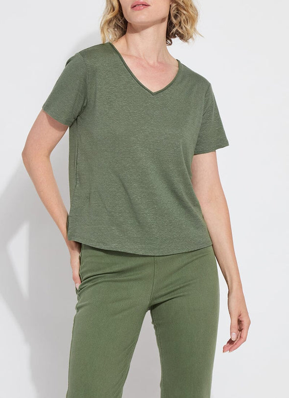 Cyrus Box Cut V Tee in Stone Green