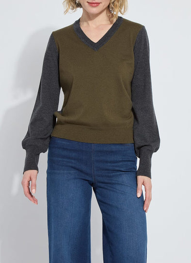 Corinne Merino Sweater in Charcoal/Combat