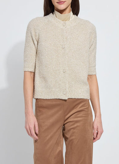 Kennedy Short Sleeve Lurex Cardigan in Silky Cream